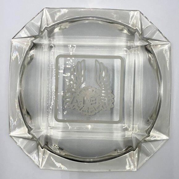 Vintage Clear Glass Ashtray With Etched FFA Logo & Wing Design Square Shape With - Picture 8 of 8